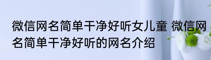 微信网名简单干净好听女儿童 微信网名简单干净好听的网名介绍