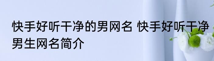 快手好听干净的男网名 快手好听干净男生网名简介