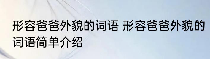 形容爸爸外貌的词语 形容爸爸外貌的词语简单介绍