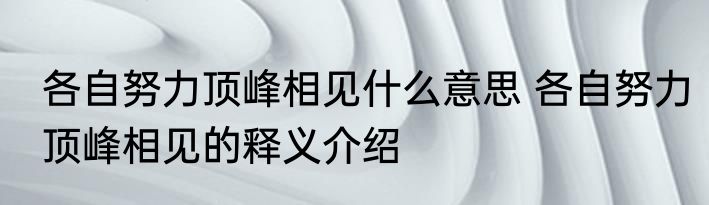 各自努力顶峰相见什么意思 各自努力顶峰相见的释义介绍
