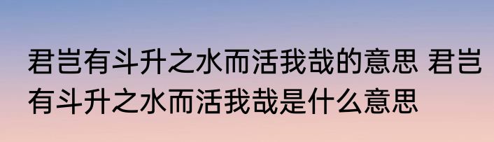 君岂有斗升之水而活我哉的意思 君岂有斗升之水而活我哉是什么意思