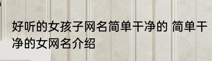 好听的女孩子网名简单干净的 简单干净的女网名介绍
