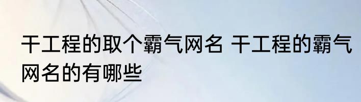 干工程的取个霸气网名 干工程的霸气网名的有哪些