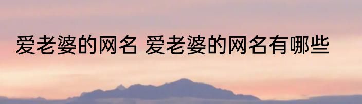 爱老婆的网名 爱老婆的网名有哪些
