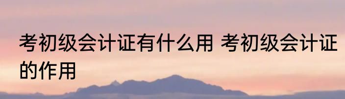 考初级会计证有什么用 考初级会计证的作用