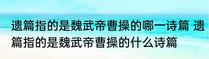遗篇指的是魏武帝曹操的哪一诗篇 遗篇指的是魏武帝曹操的什么诗篇