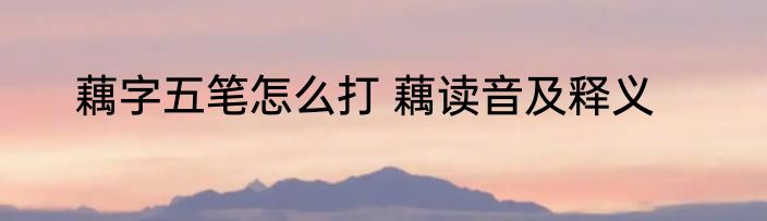 藕字五笔怎么打 藕读音及释义