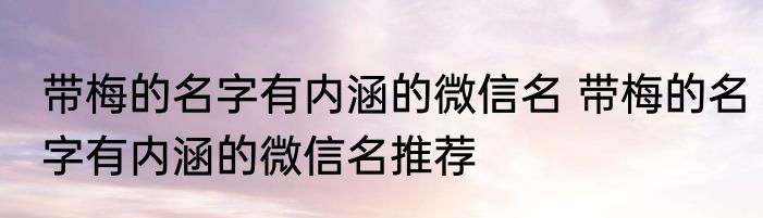 带梅的名字有内涵的微信名 带梅的名字有内涵的微信名推荐