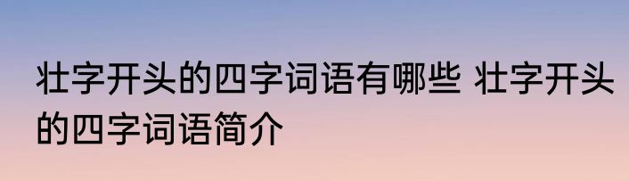 壮字开头的四字词语有哪些 壮字开头的四字词语简介