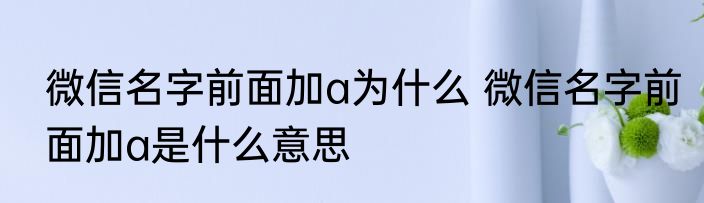 微信名字前面加a为什么 微信名字前面加a是什么意思