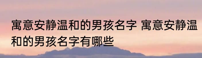 寓意安静温和的男孩名字 寓意安静温和的男孩名字有哪些