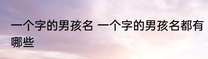 一个字的男孩名 一个字的男孩名都有哪些