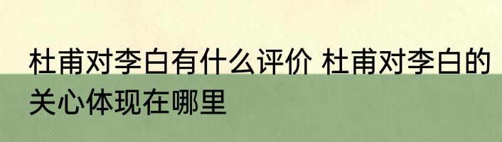 杜甫对李白有什么评价 杜甫对李白的关心体现在哪里