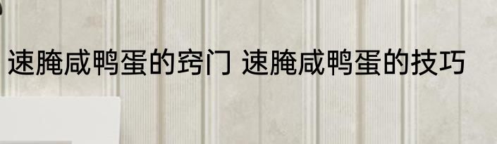 速腌咸鸭蛋的窍门 速腌咸鸭蛋的技巧