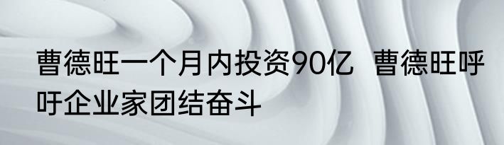 曹德旺一个月内投资90亿  曹德旺呼吁企业家团结奋斗