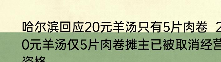 哈尔滨回应20元羊汤只有5片肉卷  20元羊汤仅5片肉卷摊主已被取消经营资格