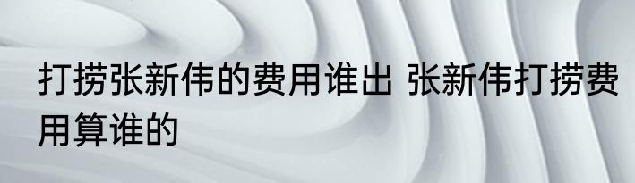 打捞张新伟的费用谁出 张新伟打捞费用算谁的