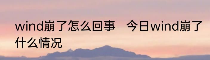 wind崩了怎么回事   今日wind崩了什么情况