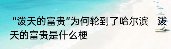  “泼天的富贵”为何轮到了哈尔滨   泼天的富贵是什么梗