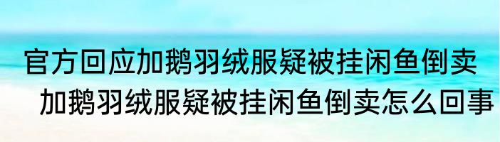 官方回应加鹅羽绒服疑被挂闲鱼倒卖   加鹅羽绒服疑被挂闲鱼倒卖怎么回事