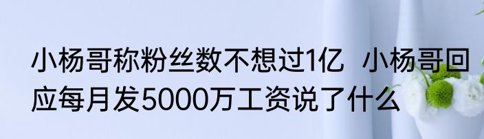 小杨哥称粉丝数不想过1亿  小杨哥回应每月发5000万工资说了什么