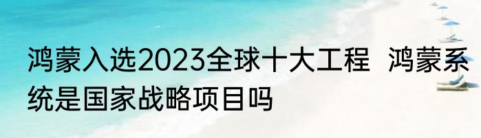 鸿蒙入选2023全球十大工程  鸿蒙系统是国家战略项目吗