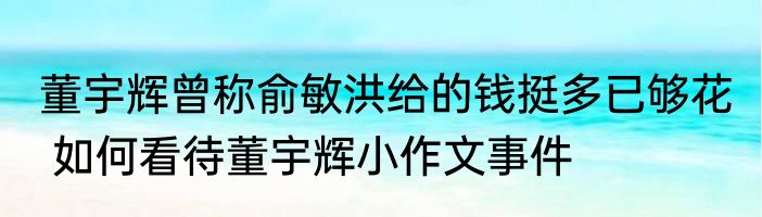 董宇辉曾称俞敏洪给的钱挺多已够花  如何看待董宇辉小作文事件