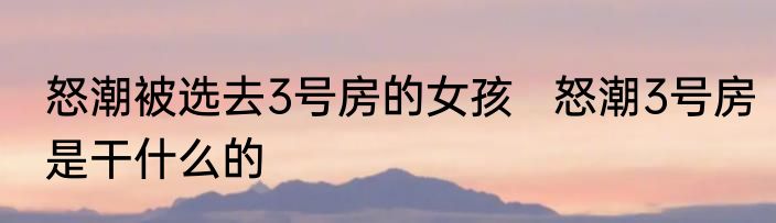 怒潮被选去3号房的女孩   怒潮3号房是干什么的