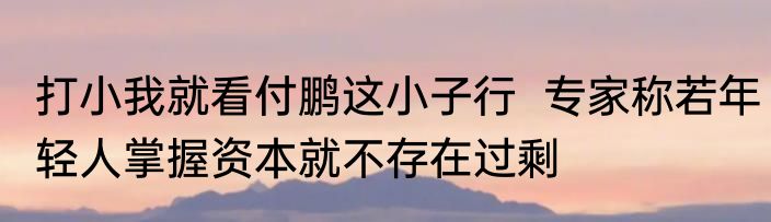 打小我就看付鹏这小子行  专家称若年轻人掌握资本就不存在过剩