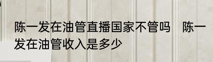 陈一发在油管直播国家不管吗   陈一发在油管收入是多少