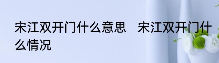 宋江双开门什么意思   宋江双开门什么情况