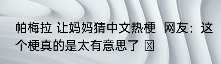 帕梅拉 让妈妈猜中文热梗  网友：这个梗真的是太有意思了 ​