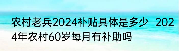 农村老兵2024补贴具体是多少  2024年农村60岁每月有补助吗