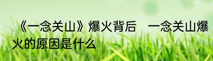  《一念关山》爆火背后   一念关山爆火的原因是什么