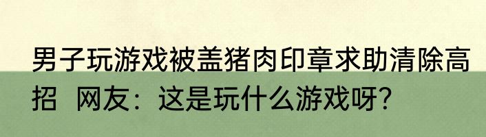 男子玩游戏被盖猪肉印章求助清除高招  网友：这是玩什么游戏呀？