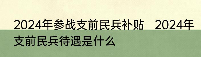 2024年参战支前民兵补贴   2024年支前民兵待遇是什么