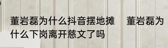 董岩磊为什么抖音摆地摊    董岩磊为什么下岗离开慈文了吗