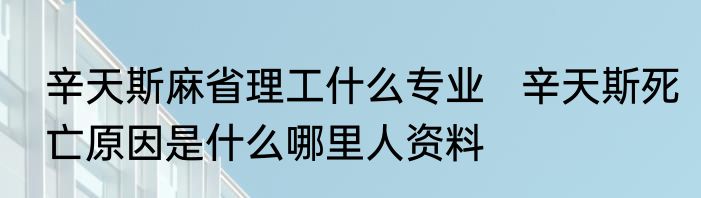 辛天斯麻省理工什么专业   辛天斯死亡原因是什么哪里人资料