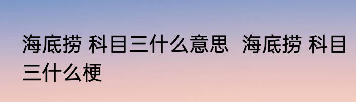 海底捞 科目三什么意思  	海底捞 科目三什么梗