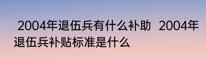  2004年退伍兵有什么补助  2004年退伍兵补贴标准是什么