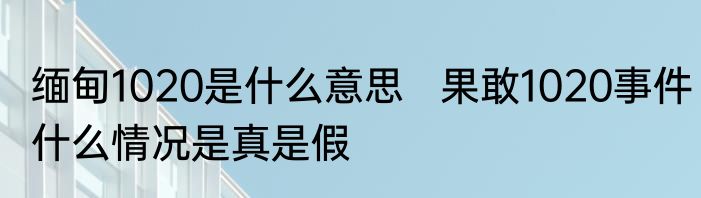 缅甸1020是什么意思   果敢1020事件什么情况是真是假