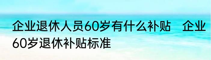 企业退休人员60岁有什么补贴   企业60岁退休补贴标准
