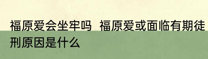 福原爱会坐牢吗  福原爱或面临有期徒刑原因是什么