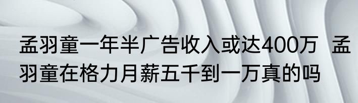 孟羽童一年半广告收入或达400万  孟羽童在格力月薪五千到一万真的吗