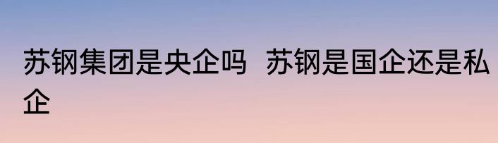 苏钢集团是央企吗  苏钢是国企还是私企
