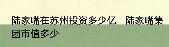 陆家嘴在苏州投资多少亿   陆家嘴集团市值多少