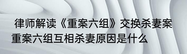  律师解读《重案六组》交换杀妻案   重案六组互相杀妻原因是什么