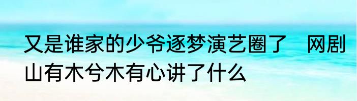 又是谁家的少爷逐梦演艺圈了   网剧山有木兮木有心讲了什么