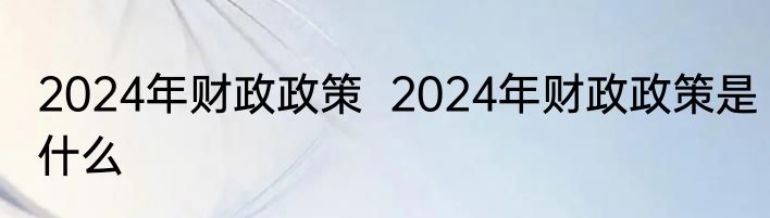 2024年财政政策  2024年财政政策是什么