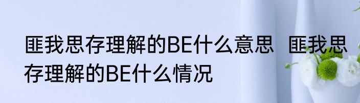 匪我思存理解的BE什么意思  匪我思存理解的BE什么情况